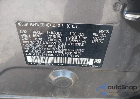 2022 Honda Hr-V Awd Ex from USA, damaged, VIN 3CZRU6H58NM712477